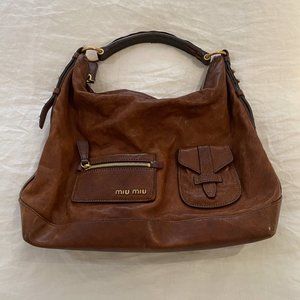 Miu Miu Brown Leather Hobo Bag